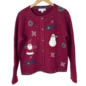 Casual Corner Wool Holiday Cardigan M Vintage Christmas Sweater‎